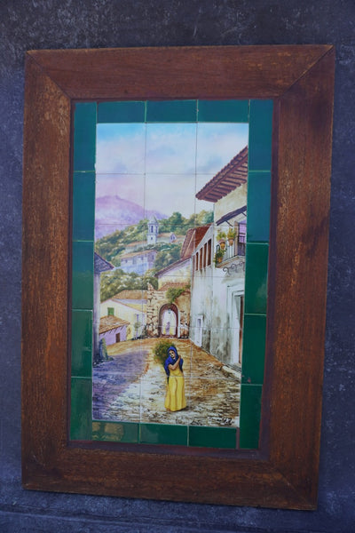 Mexican Hand-Painted Tile Mural - Woman in Village M1953