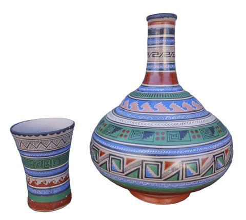 Mexican Botellón Water Jug, Aztec Motif M1970