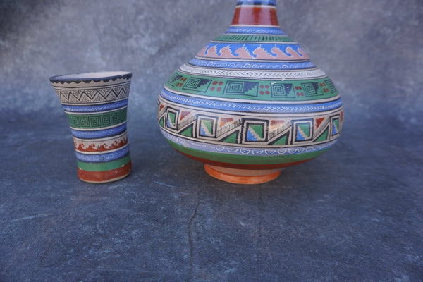 Mexican Botellón Water Jug, Aztec Motif M1970