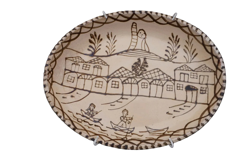 Vintage Mexican Plate from Tzintzuntzan, Village Scene M1982