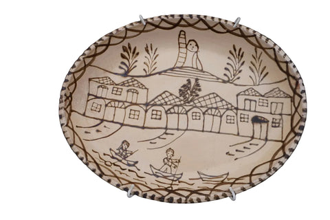 Vintage Mexican Plate from Tzintzuntzan, Village Scene M1982