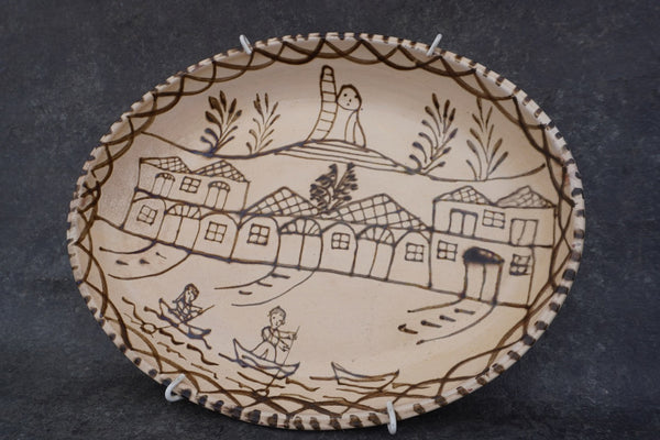 Vintage Mexican Plate from Tzintzuntzan, Village Scene M1982