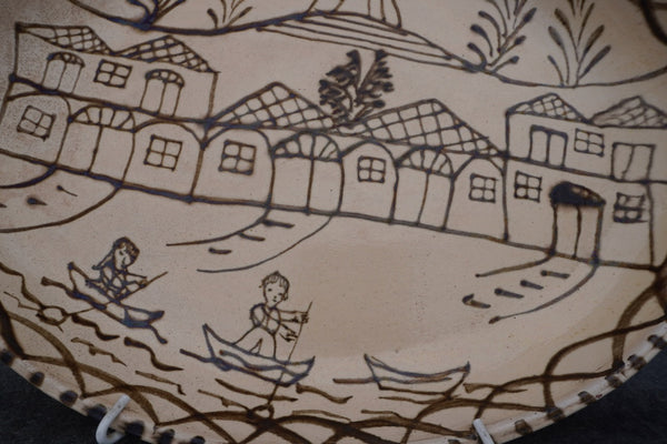 Vintage Mexican Plate from Tzintzuntzan, Village Scene M1982