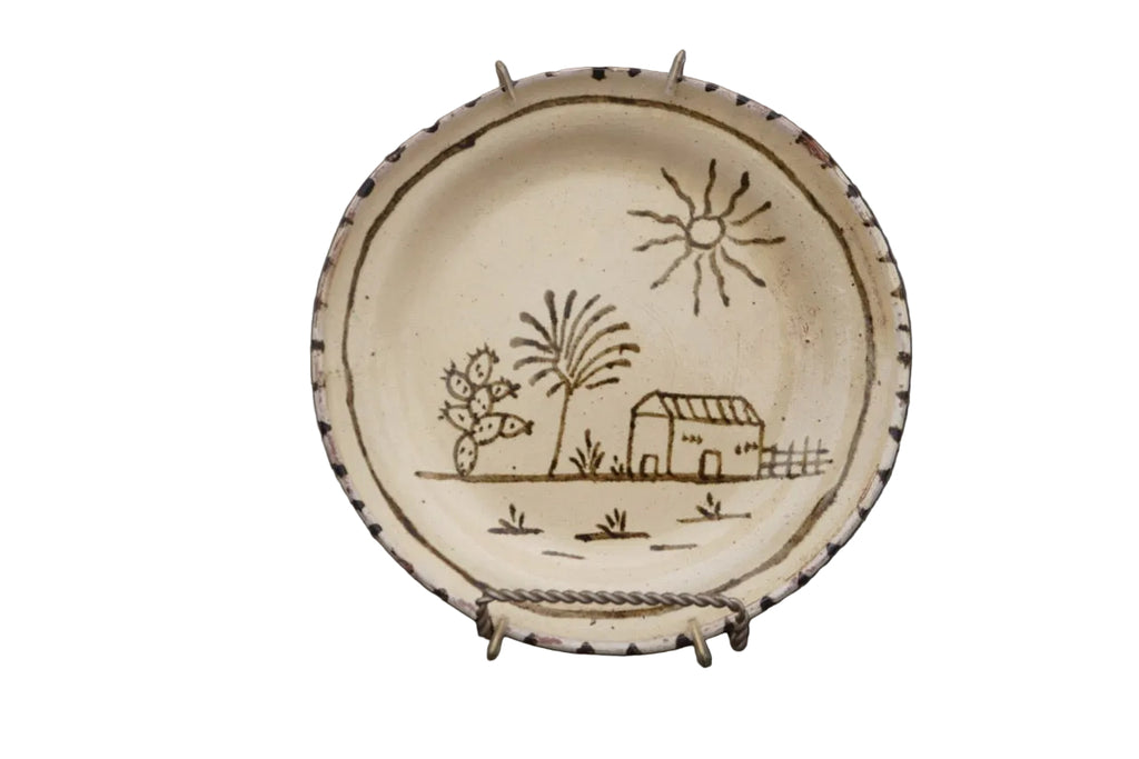 Vintage Mexican Plate from Tzintzuntzan, House Scene with Cactus M1984