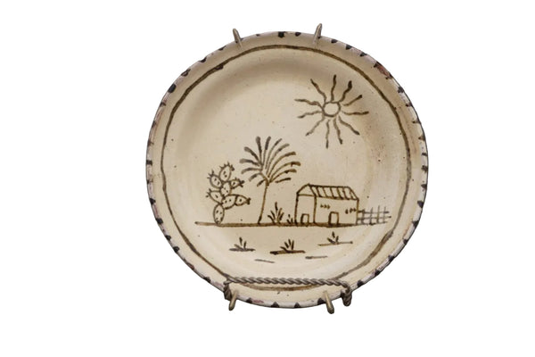 Vintage Mexican Plate from Tzintzuntzan, House Scene with Cactus M1984