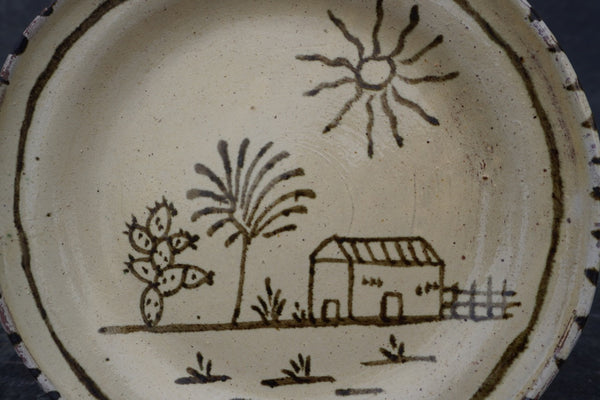 Vintage Mexican Plate from Tzintzuntzan, House Scene with Cactus M1984