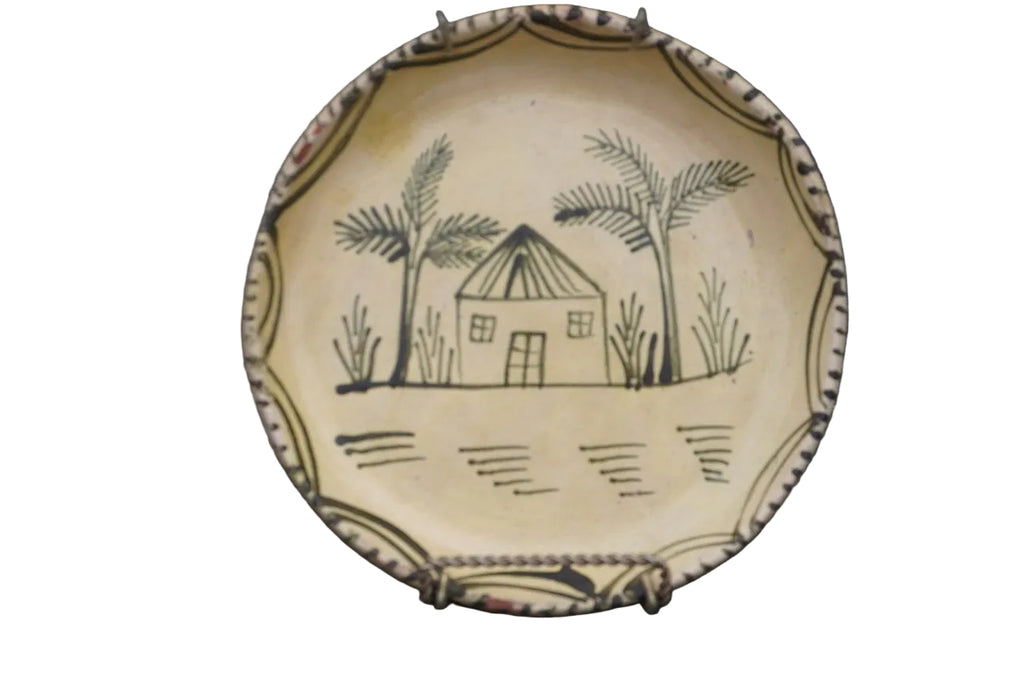 Vintage Mexican Plate from Tzintzuntzan, House Scene with Palm Trees M1985