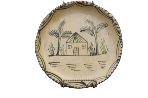 Vintage Mexican Plate from Tzintzuntzan, House Scene with Palm Trees M1985