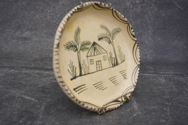 Vintage Mexican Plate from Tzintzuntzan, House Scene with Palm Trees M1985