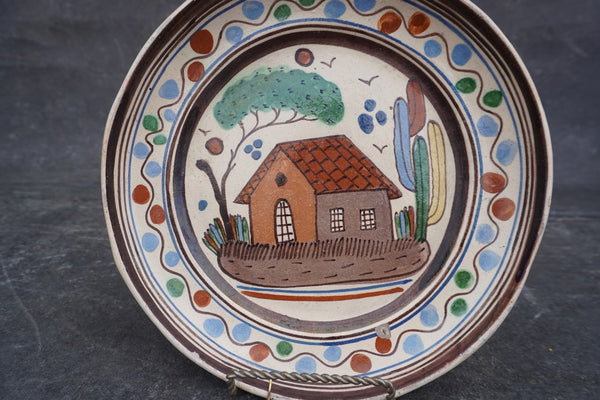Mexican Tlaquepaque Plate, House Scene M1994