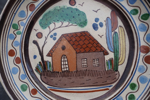 Mexican Tlaquepaque Plate, House Scene M1994
