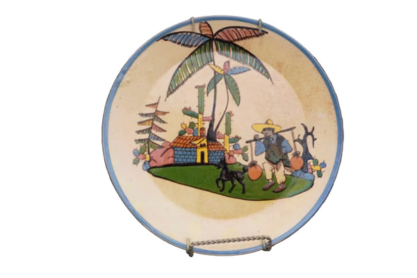 Mexican Tlaquepaque Plate, Village with Man and Dog M1995