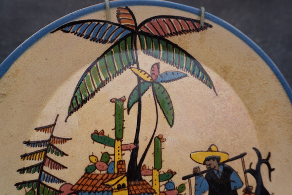 Mexican Tlaquepaque Plate, Village with Man and Dog M1995