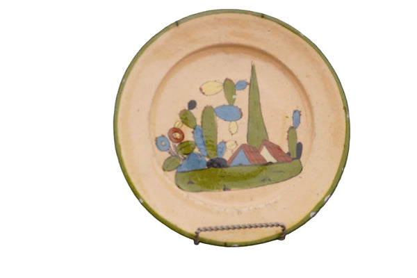Mexican Tlaquepaque Plate, Village with Cacti M1997
