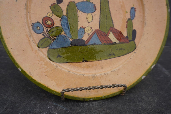 Mexican Tlaquepaque Plate, Village with Cacti M1997