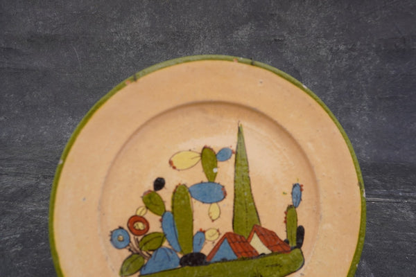 Mexican Tlaquepaque Plate, Village with Cacti M1997