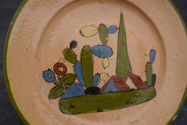 Mexican Tlaquepaque Plate, Village with Cacti M1997