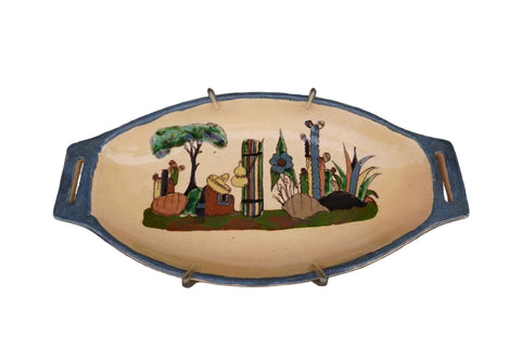 Rare Form Mexican Tlaquepaque Tray, Handled with Siesta Scene M2002