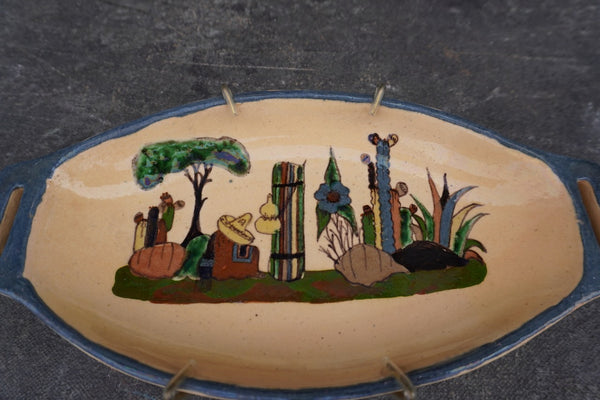 Rare Form Mexican Tlaquepaque Tray, Handled with Siesta Scene M2002