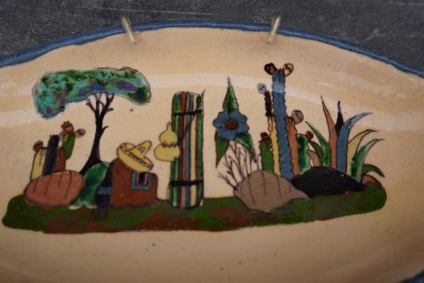 Rare Form Mexican Tlaquepaque Tray, Handled with Siesta Scene M2002