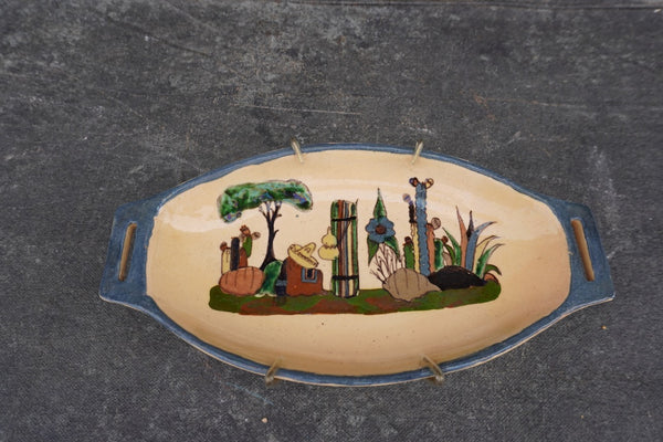 Rare Form Mexican Tlaquepaque Tray, Handled with Siesta Scene M2002
