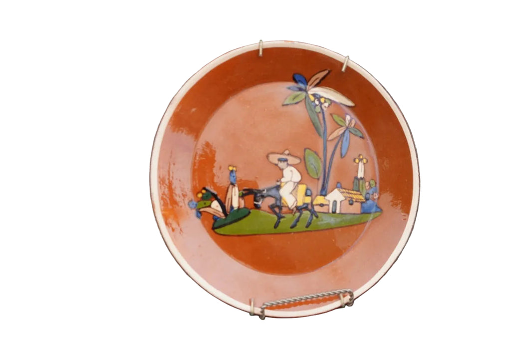 Mexican Tlaquepaque Plate, Man on Donkey M2031