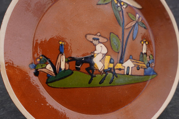 Mexican Tlaquepaque Plate, Man on Donkey M2031