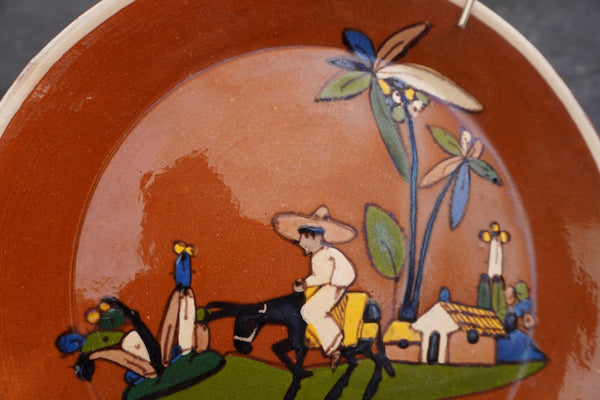 Mexican Tlaquepaque Plate, Man on Donkey M2031