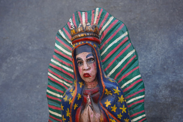 Mexican Folk Art Carved Wood Guadalupe Altar Statue, Hand-Painted M2033