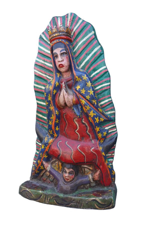 Mexican Folk Art Carved Wood Guadalupe Altar Statue, Hand-Painted M2033