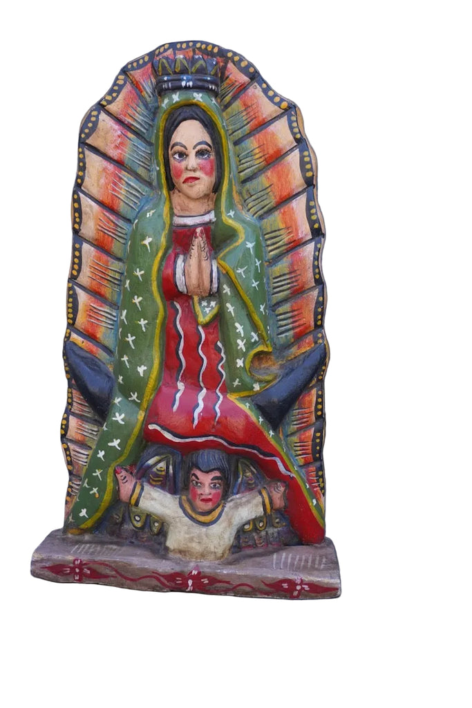 Mexican Folk Art Carved Wood Guadalupe Altar Statue, Hand-Painted M2034