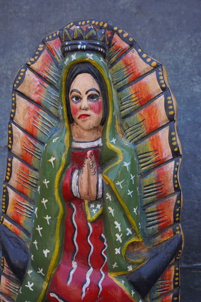 Mexican Folk Art Carved Wood Guadalupe Altar Statue, Hand-Painted M2034