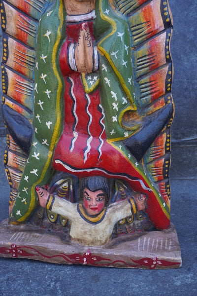 Mexican Folk Art Carved Wood Guadalupe Altar Statue, Hand-Painted M2034