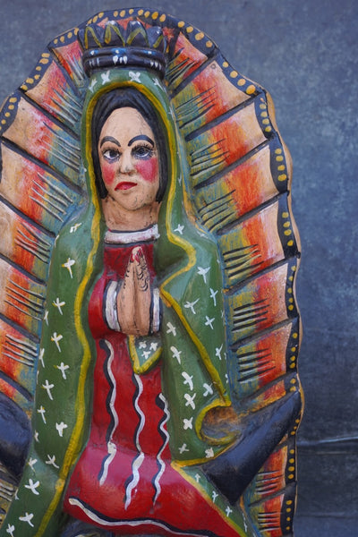 Mexican Folk Art Carved Wood Guadalupe Altar Statue, Hand-Painted M2034