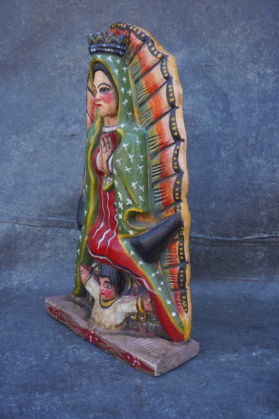 Mexican Folk Art Carved Wood Guadalupe Altar Statue, Hand-Painted M2034