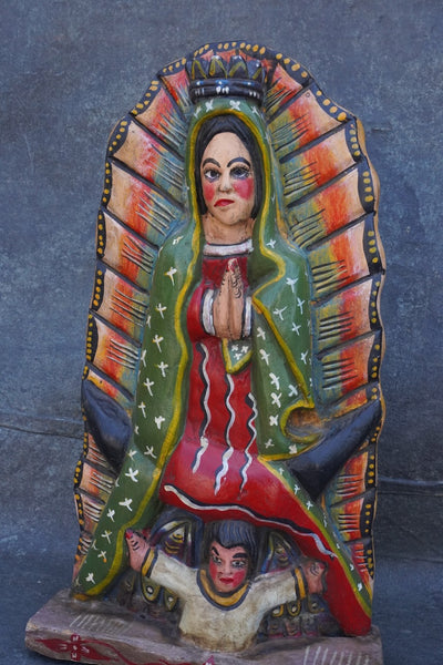 Mexican Folk Art Carved Wood Guadalupe Altar Statue, Hand-Painted M2034