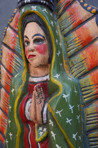 Mexican Folk Art Carved Wood Guadalupe Altar Statue, Hand-Painted M2034