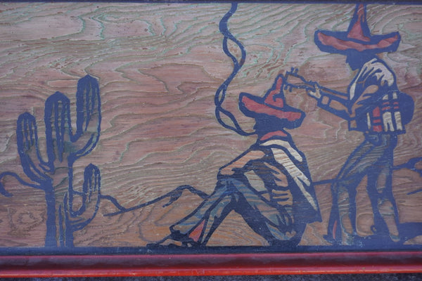 Antique Hand Carved Wooden Tray with Rancheros M2036