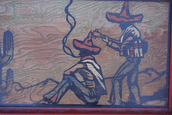 Antique Hand Carved Wooden Tray with Rancheros M2036