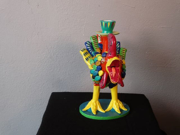 Geraldo Ortega Rooster Candlestick Ceramic Figure M2953