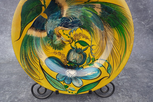 Mexican Tonala Burnished Charger in Green, Yellow & Blue c 1940s M2984