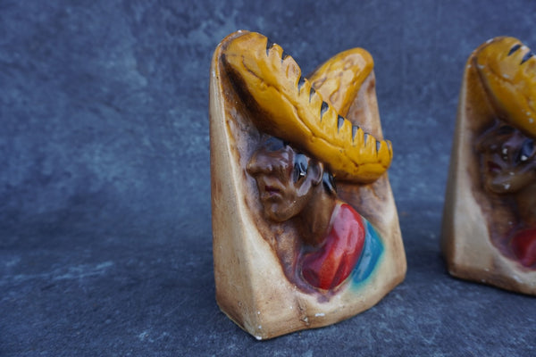 Mexican Siesta Men Book-Ends in Painted Plaster of Paris M2988