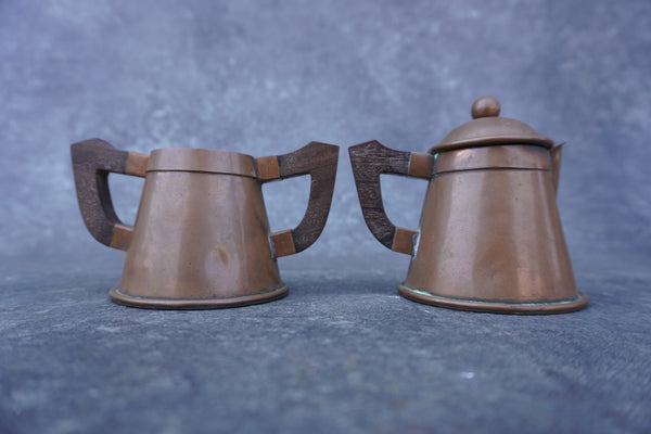 Hector Aguilar Cream & Sugar Set in Copper & Rosewood M2999 c 1940