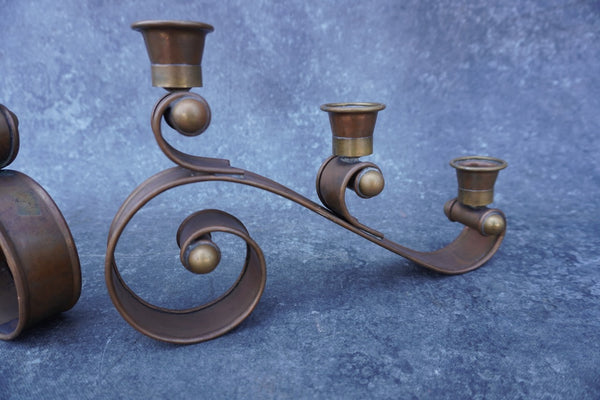 Mexican Taxco Copper & Brass Candlesticks in the Style of Hector Aguilar, Pair M3000