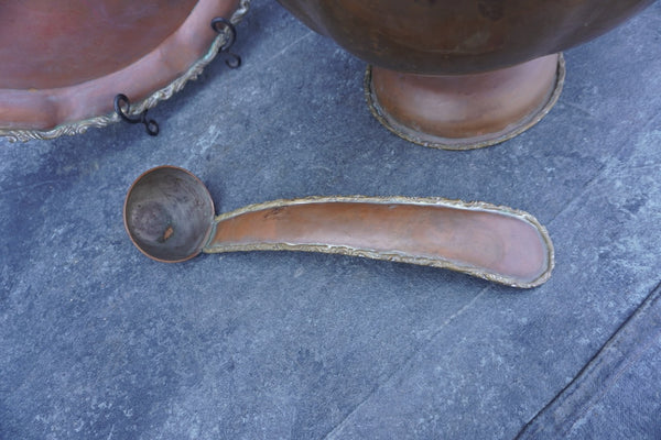 Mexican Copper Footed Punch Bowl, Tray & Ladle Set M3002