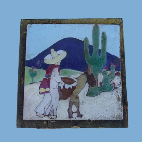 Lamosa Ladrillera Tile - Man with Donkey c 1930s M3007