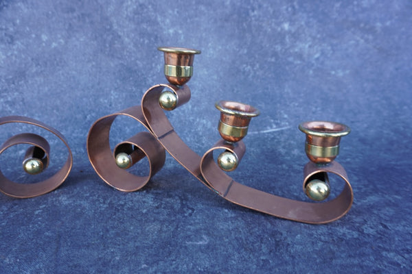 Hector Aguilar Pair of Copper & Brass Candle Holders M3009