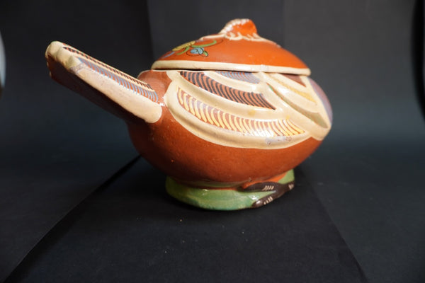 Mexican Tlaquepaque Casserole in Rare Swallow Form Blue Shoulder Feather  M3012