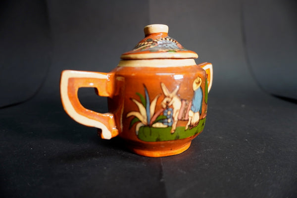 Mexican Tlaquepaque Sugar Bowl w Bird Lid 1930s M3022