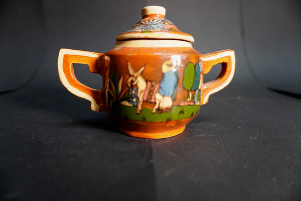 Mexican Tlaquepaque Sugar Bowl w Bird Lid 1930s M3022